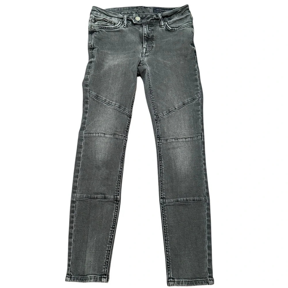 All Saints Grace Biker Cropped Jeans Black SZ 26